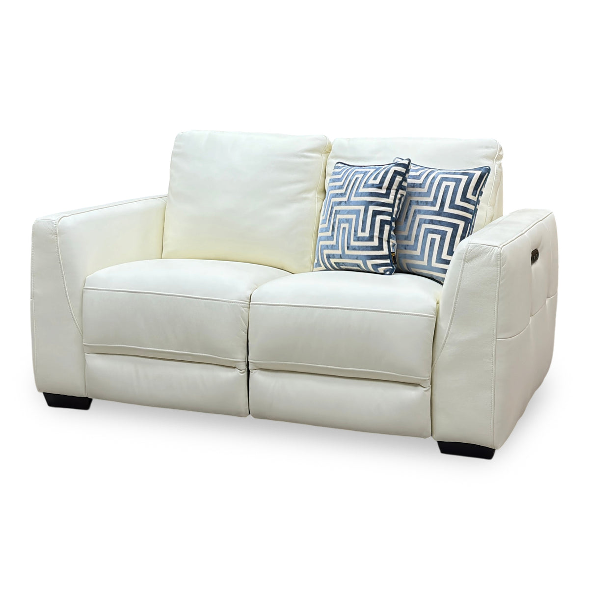 ‘Dinky' Cotton White Cat-40:13 Leather 2 Seater Power Recliner Sofa