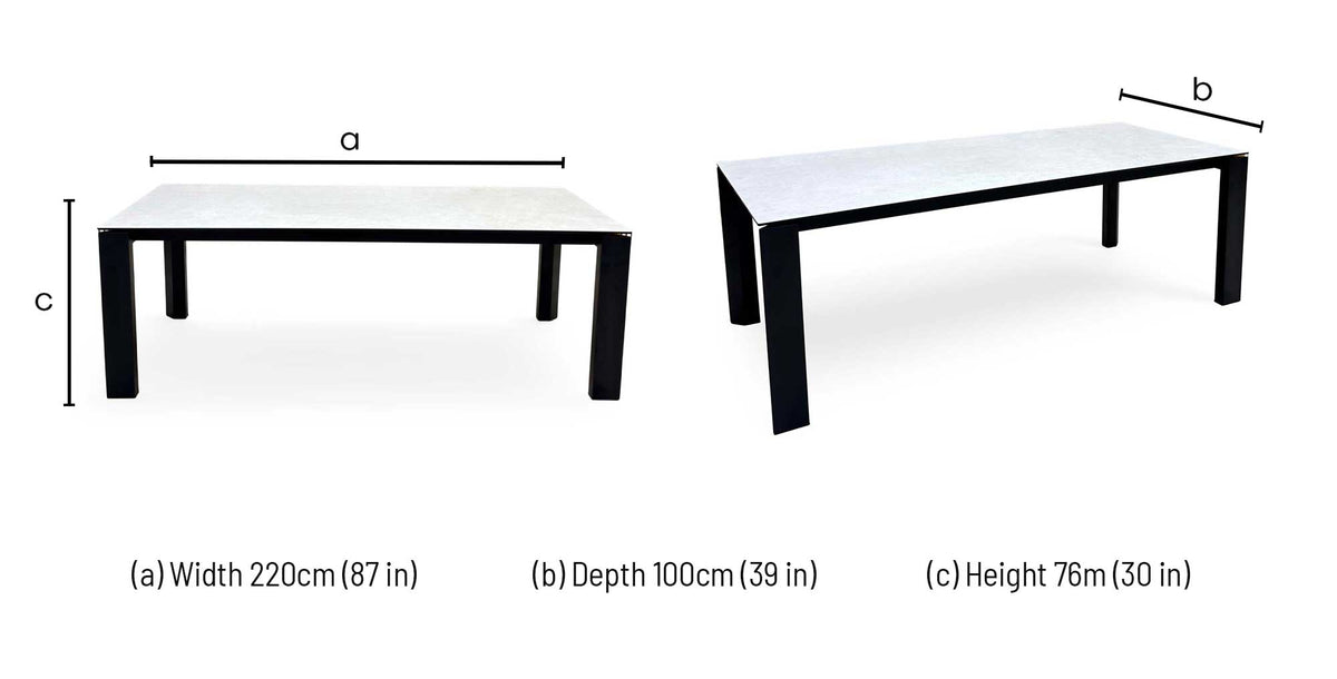 Connubia Viola light grey ceramic top dining table dimensions: width 220cm, depth 100cm, height 76cm