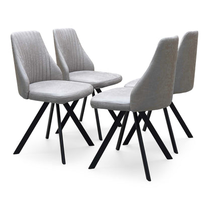 Vida taupe faux leather swivel dining chairs seen from the front and behind, showing the vertical stitching