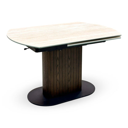 ‘Tiber' Travertine Ceramic Top Swivel Extending Dining Table