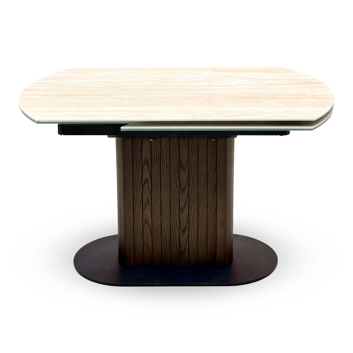 ‘Tiber' Travertine Ceramic Top Swivel Extending Dining Table