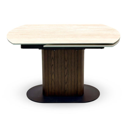‘Tiber' Travertine Ceramic Top Swivel Extending Dining Table