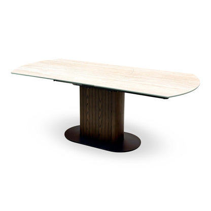 ‘Tiber' Travertine Ceramic Top Swivel Extending Dining Table