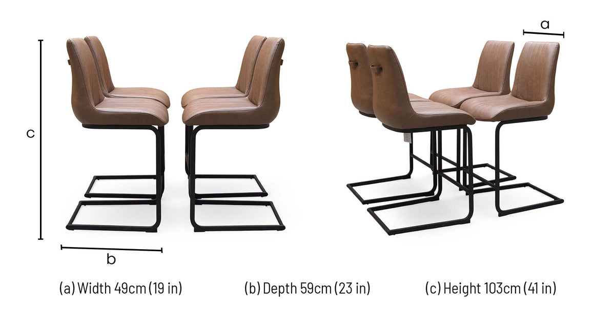 Bodahl Terra cantilever bar stool dimensions: width 49cm, depth 59cm, height 103cm