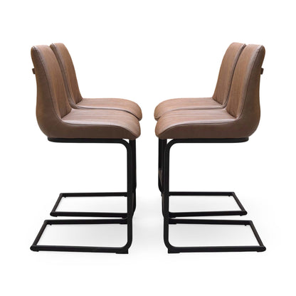 Side view of the Bodahl Terra cognac brown faux leather bar stools in two pairs facing each other