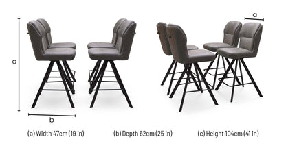 Bodahl ‘Terra’ Steel Grey Fabric Set of 4 Swivel Bar Stools