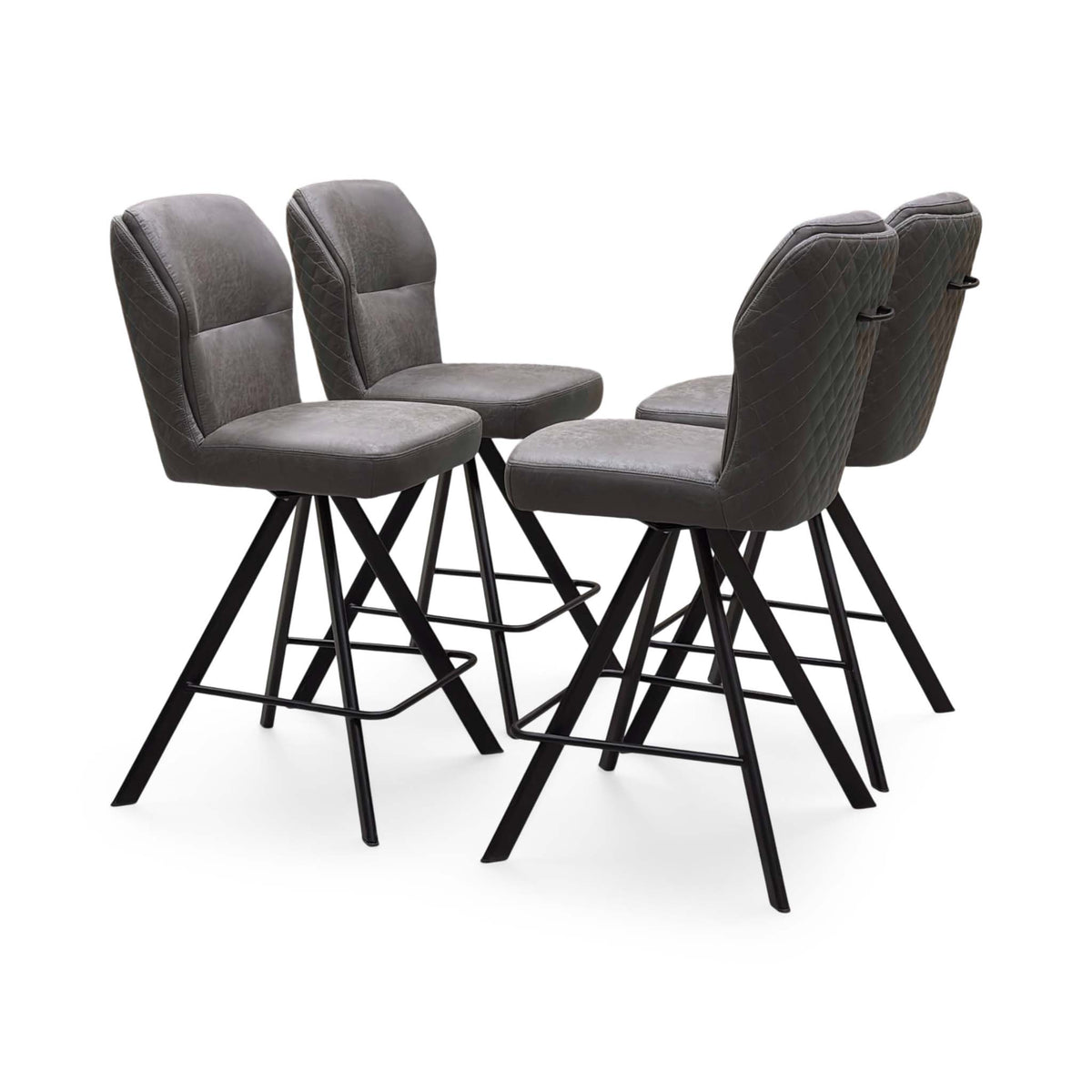 Bodahl ‘Terra’ Steel Grey Fabric Set of 4 Swivel Bar Stools