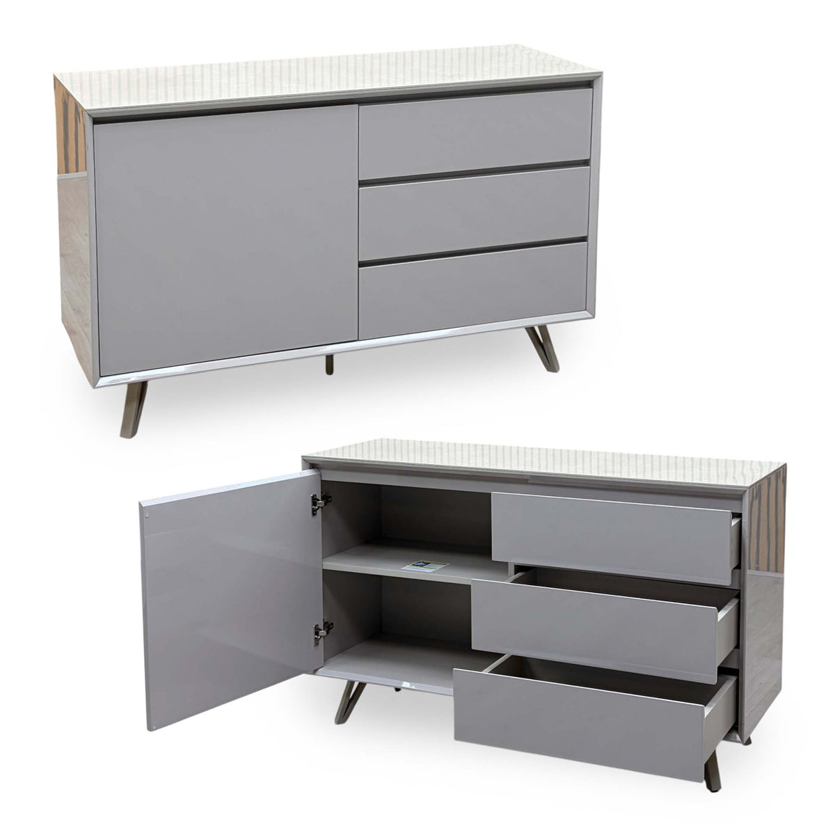 'Mirage’ Neutral Ceramic Top 1 Door 3 Drawer Sideboard