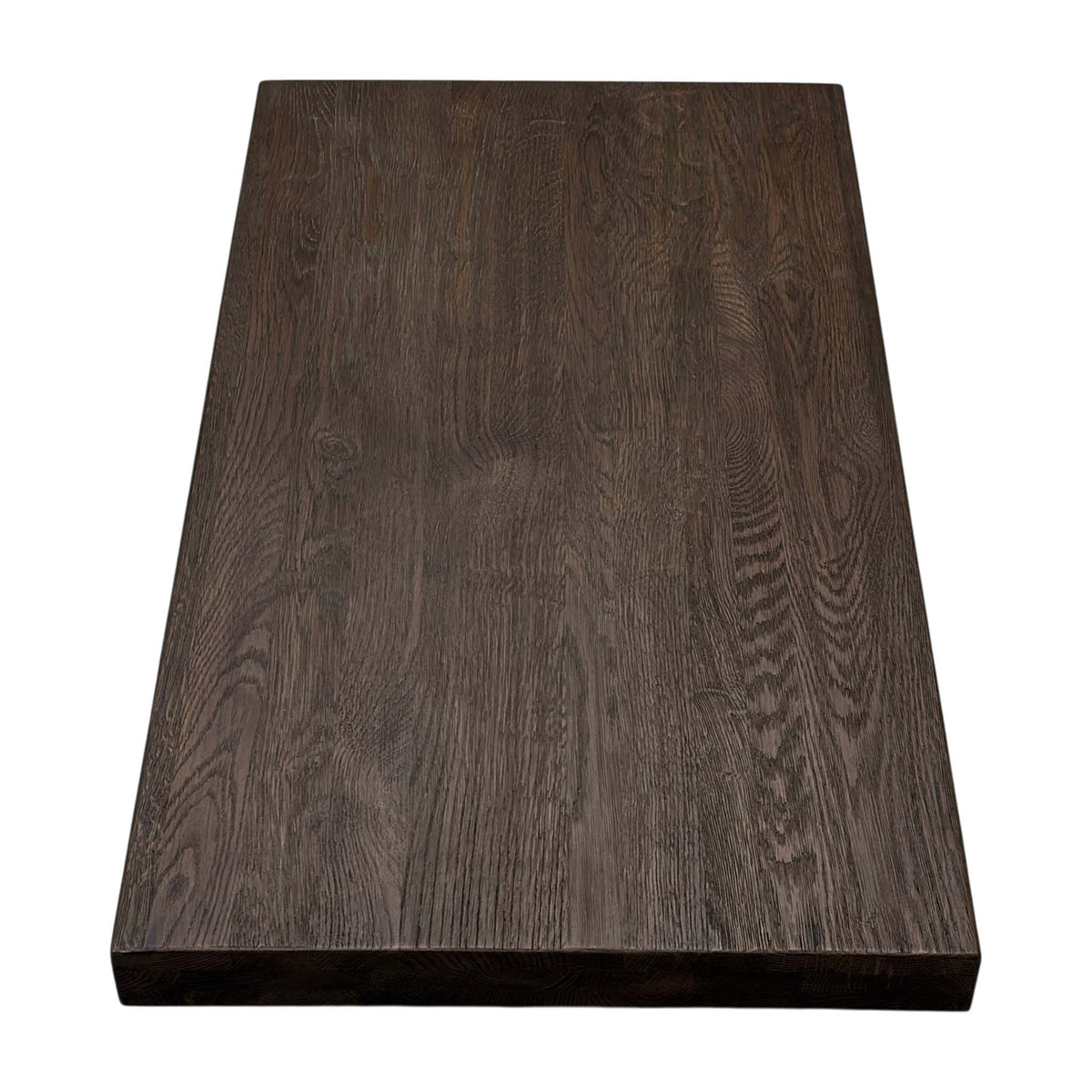 Mars dark oak 50cm extension leaf angled from above showing the thick solid oak edge