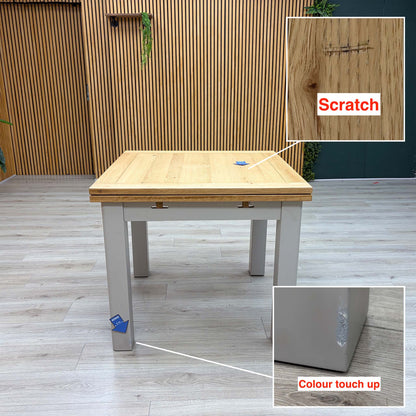 Lewis dining table damage overview: scratch and colour touch-up marked