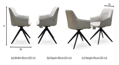 Jose cream fabric swivel dining chair dimensions: width 62cm, depth 60cm, height 84cm