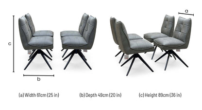 Germain charcoal grey faux leather swivel dining chair dimensions: width 61cm, depth 49cm, height 89cm