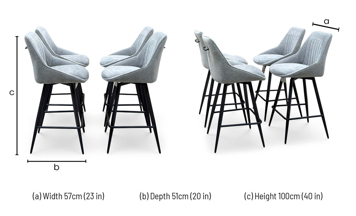 'Crete' Light Grey Fabric Set of 4 Swivel Bar Stools