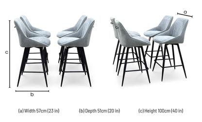 'Crete' Light Grey Fabric Set of 4 Swivel Bar Stools
