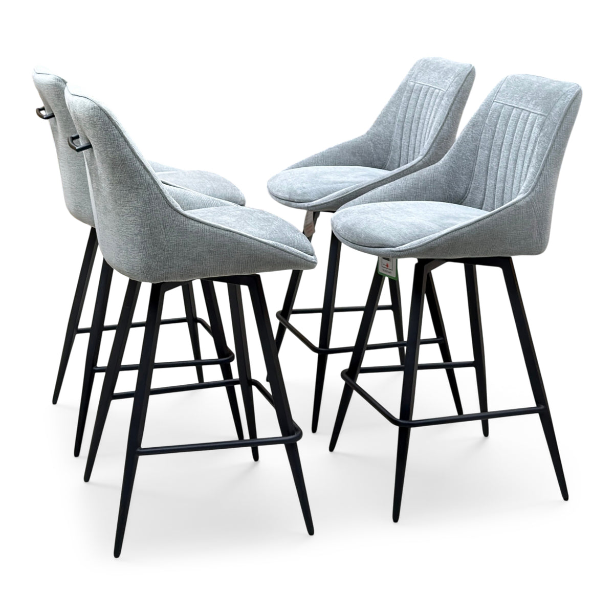'Crete' Light Grey Fabric Set of 4 Swivel Bar Stools