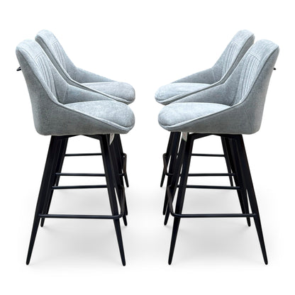 'Crete' Light Grey Fabric Set of 4 Swivel Bar Stools