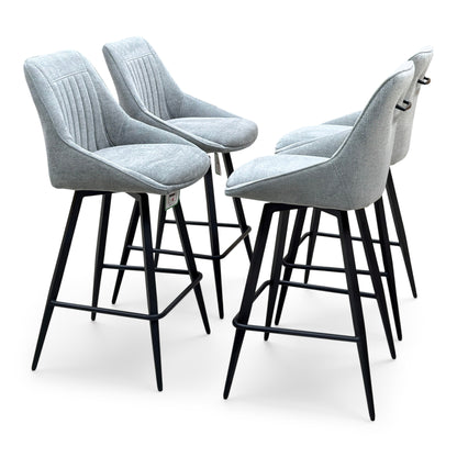 'Crete' Light Grey Fabric Set of 4 Swivel Bar Stools