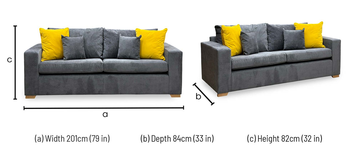 'Valencia' Grey Fabric 3 Seater Sofa