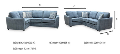 ‘Trinity’ Denim Blue Soft Woven Fabric Left Hand Double Arm Group Corner Sofa