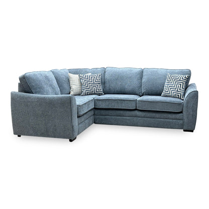 ‘Trinity’ Denim Blue Soft Woven Fabric Left Hand Double Arm Group Corner Sofa