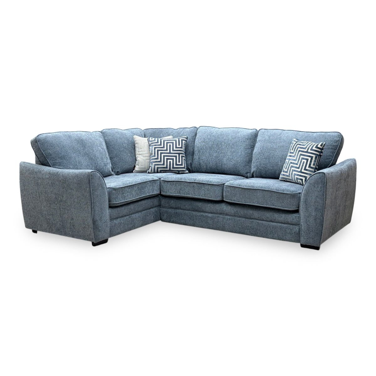 ‘Trinity’ Denim Blue Soft Woven Fabric Left Hand Double Arm Group Corner Sofa
