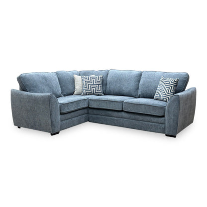 ‘Trinity’ Denim Blue Soft Woven Fabric Left Hand Double Arm Group Corner Sofa