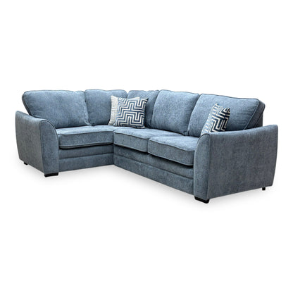 ‘Trinity’ Denim Blue Soft Woven Fabric Left Hand Double Arm Group Corner Sofa