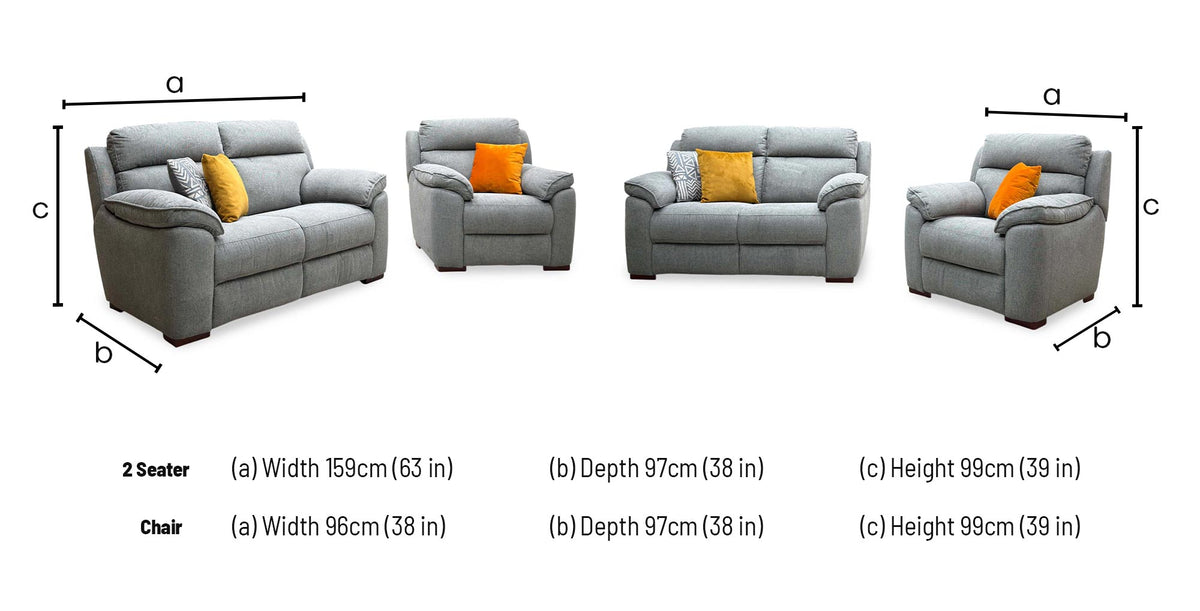 'Sander' Grey Fabric 2 Seater Sofa + Chair