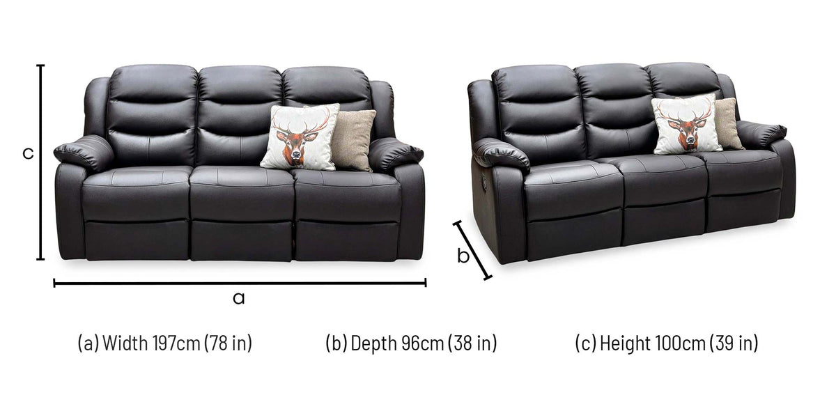 ‘Rothbury’ Chocolate Brown Luxury Faux Leather High Back 3 Seater Manual Recliner Sofa
