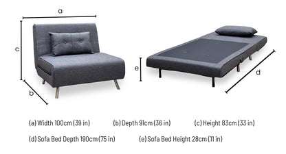 ‘Rafael’ Charcoal Grey Fabric Sofa Bed