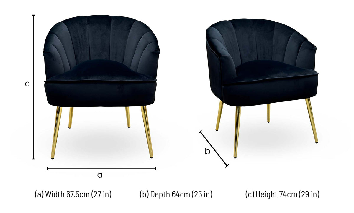 'Pettine' Black Velvet Fabric Accent Chair