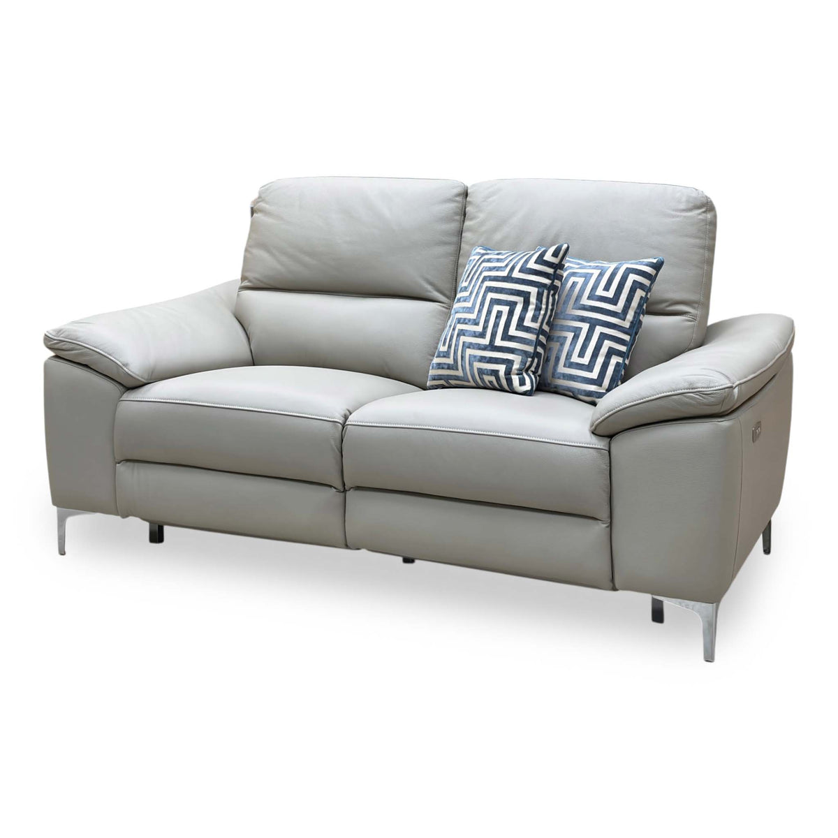 ‘Pavillion' Soft Grey Leather:Faux Leather 2 Seater Power Recliner Sofa