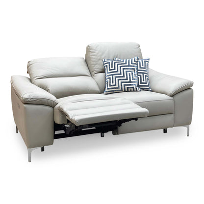 ‘Pavillion' Soft Grey Leather:Faux Leather 2 Seater Power Recliner Sofa