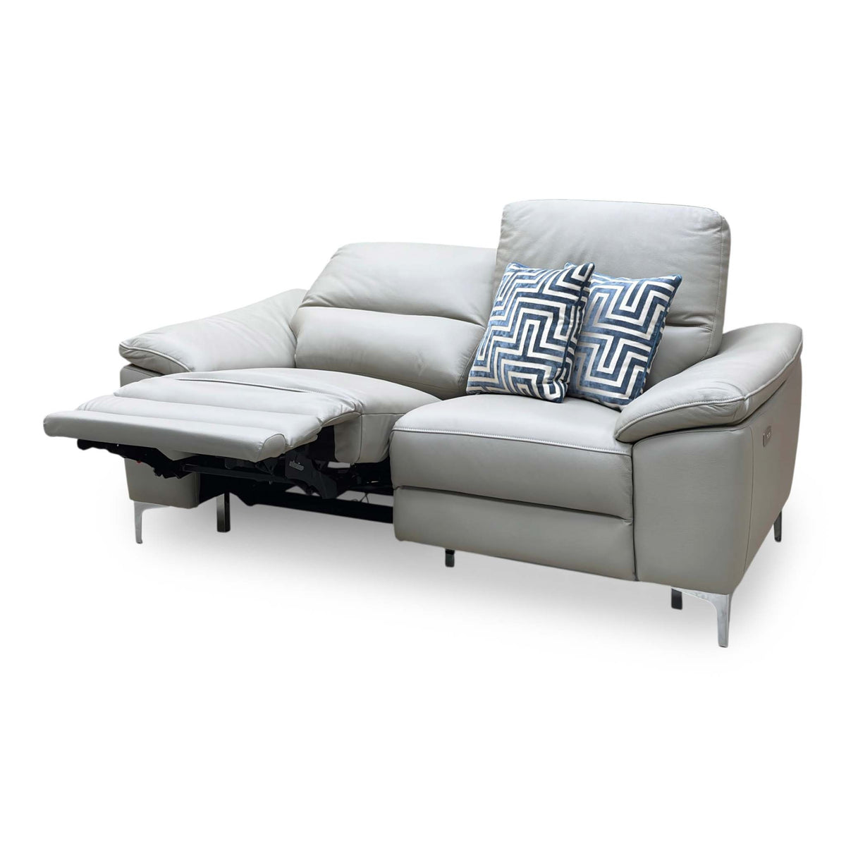 ‘Pavillion' Soft Grey Leather:Faux Leather 2 Seater Power Recliner Sofa