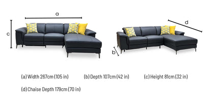 ‘Lorenza’ Black Leather:Faux Leather Power Recliner Right Hand 3 Seater Chaise Sofa