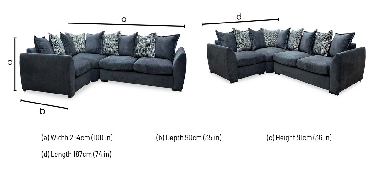 'Havana' Charcoal Grey Fabric Scatterback Left hand Double Arm Corner Group
