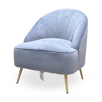 Cali bluish grey velvet accent chair cut-out angled from the right