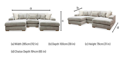 'Broadgate' Stone Grey Woven Fabric U-Shape Modular Corner Sofa