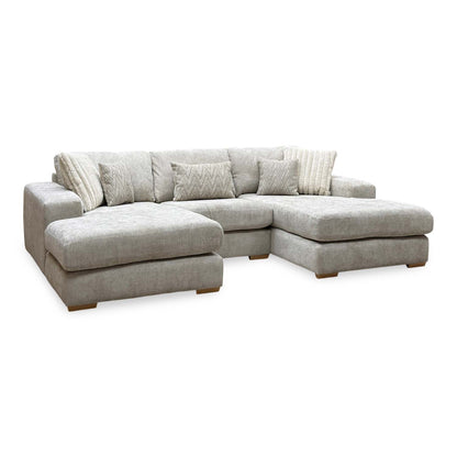 'Broadgate' Stone Grey Woven Fabric U-Shape Modular Corner Sofa
