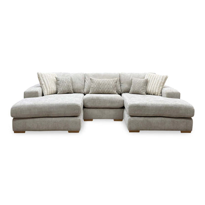 'Broadgate' Stone Grey Woven Fabric U-Shape Modular Corner Sofa