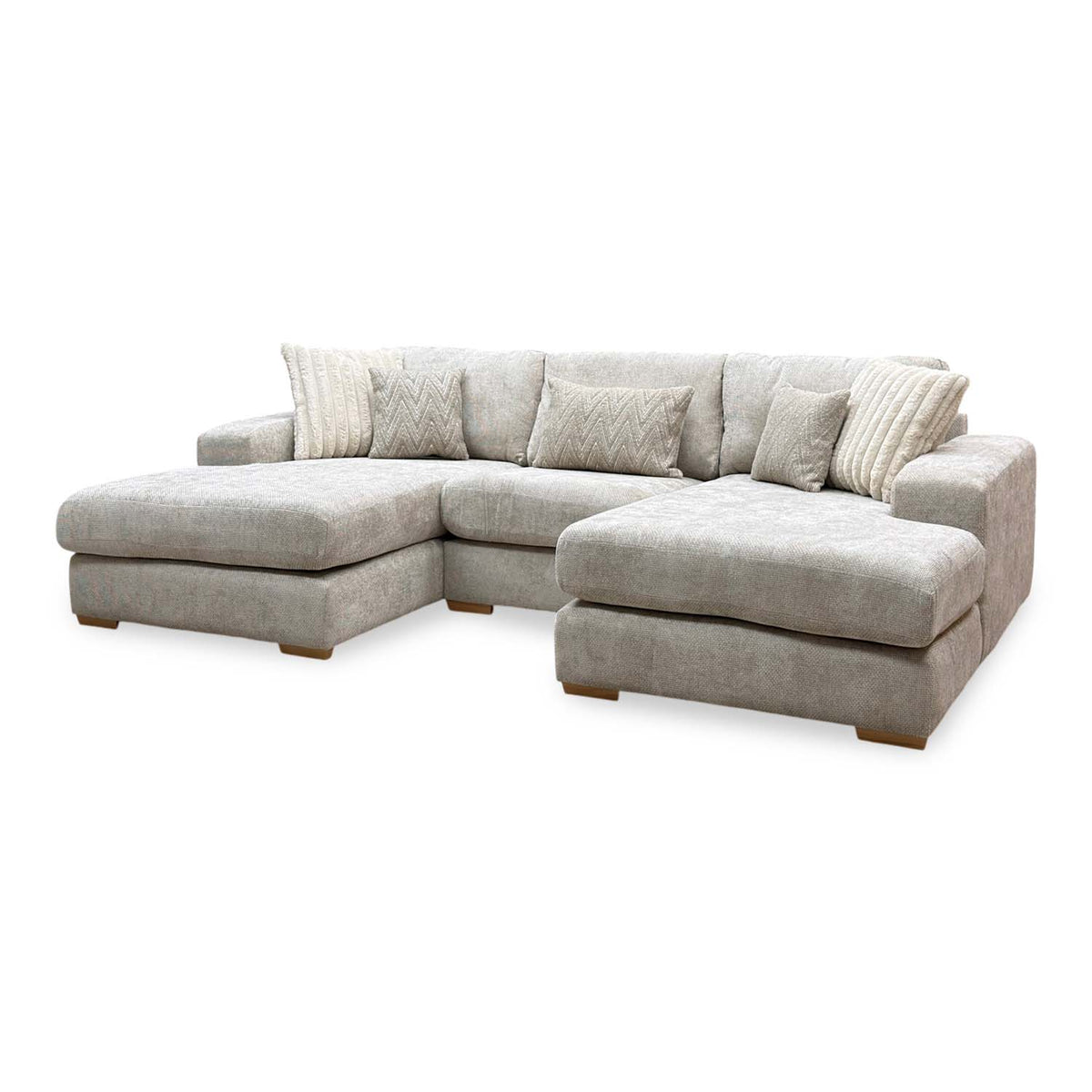 'Broadgate' Stone Grey Woven Fabric U-Shape Modular Corner Sofa