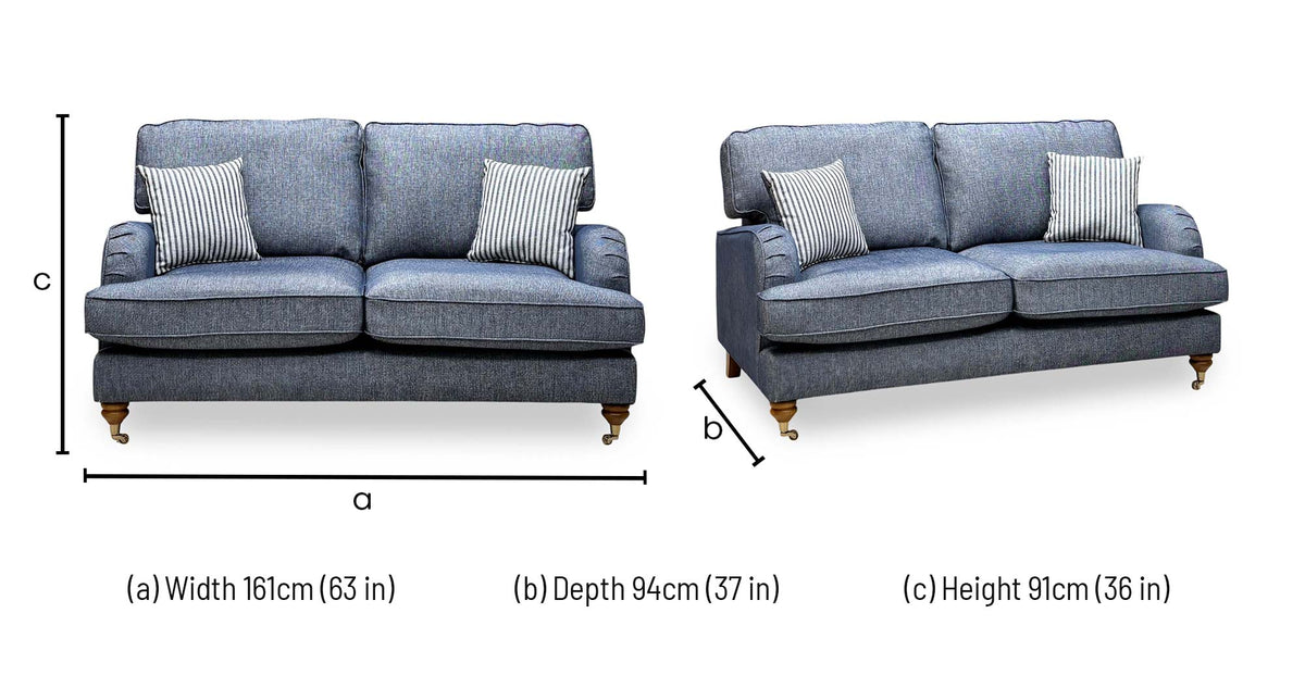 Bay navy blue fabric 2 seater sofa dimensions: width 161cm, depth 94cm, height 91cm