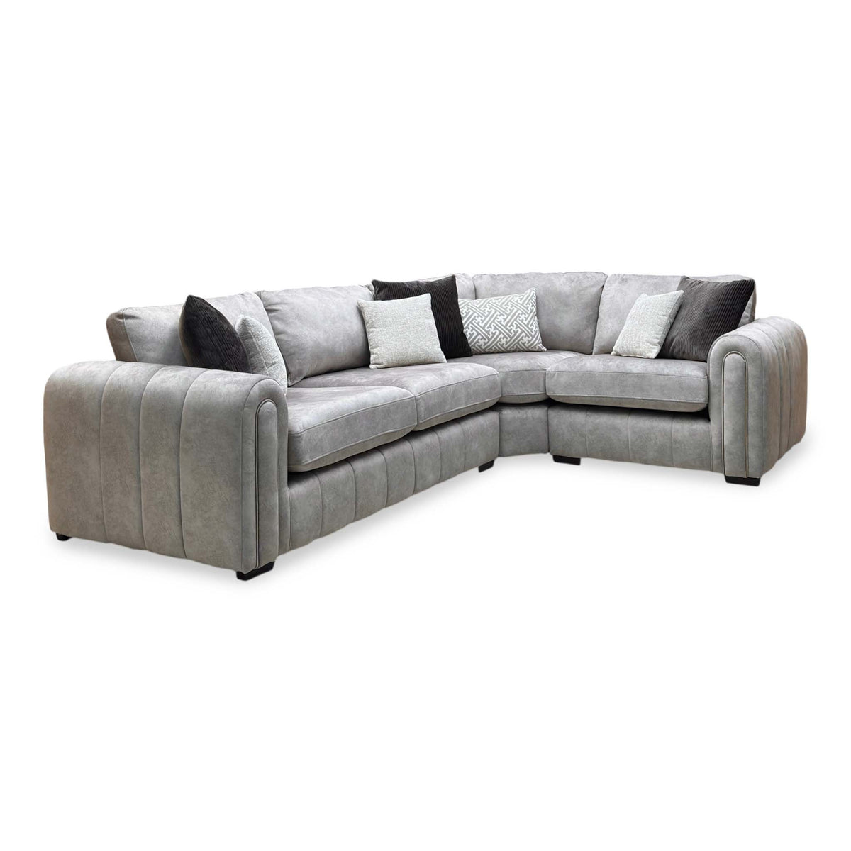 'Amara' Stone Grey Velvet Fabric Right Hand Facing Double Arm Corner Group Sofa