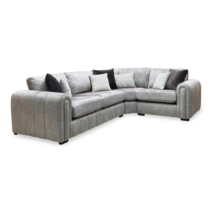 'Amara' Stone Grey Velvet Fabric Right Hand Facing Double Arm Corner Group Sofa
