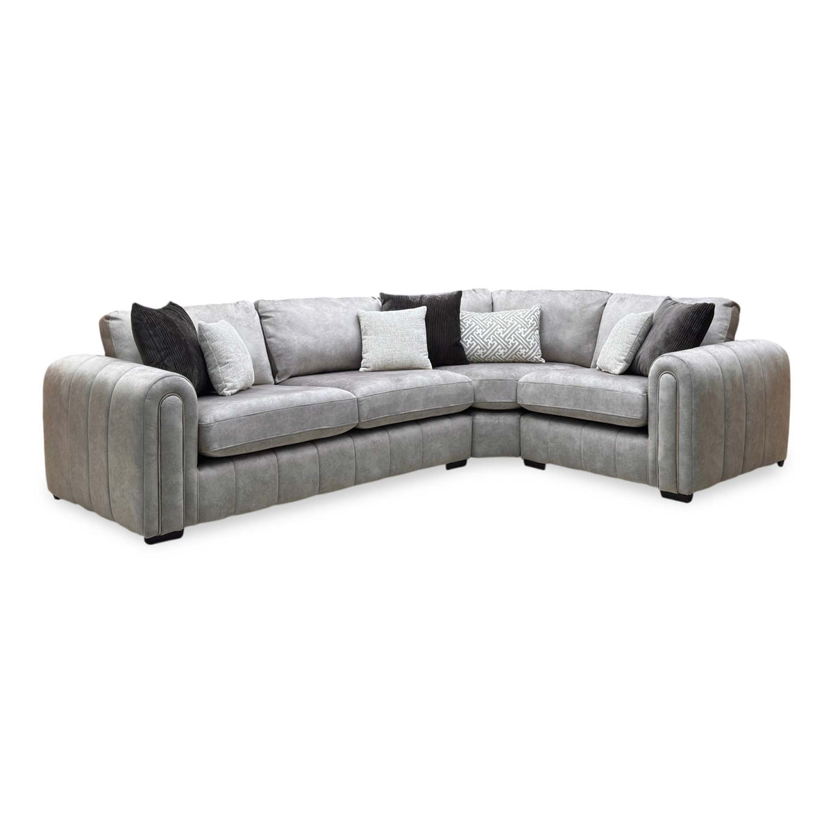 'Amara' Stone Grey Velvet Fabric Right Hand Facing Double Arm Corner Group Sofa