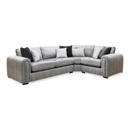 'Amara' Stone Grey Velvet Fabric Right Hand Facing Double Arm Corner Group Sofa