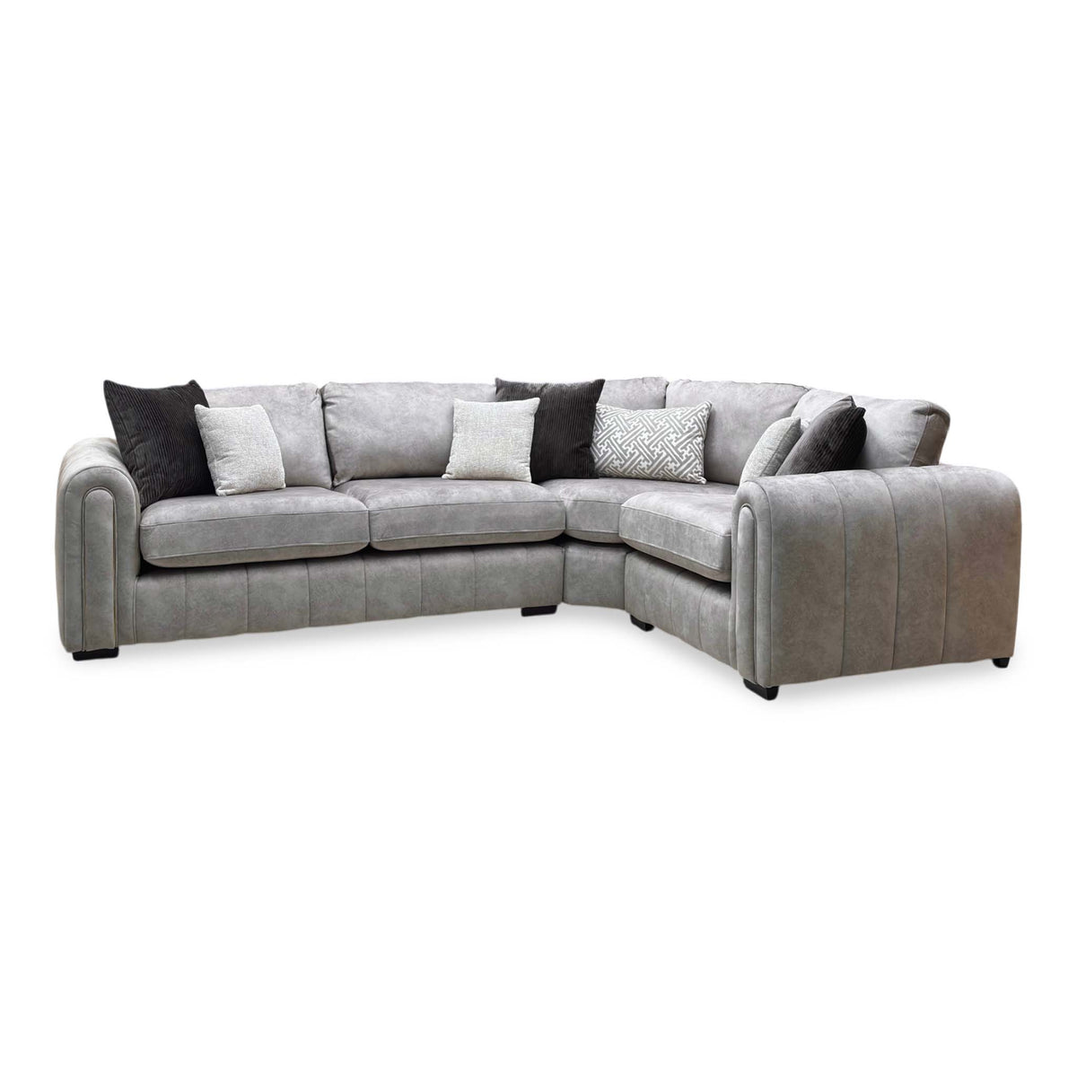 'Amara' Stone Grey Velvet Fabric Right Hand Facing Double Arm Corner Group Sofa