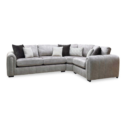 'Amara' Stone Grey Velvet Fabric Right Hand Facing Double Arm Corner Group Sofa