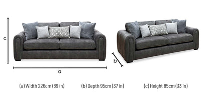 Amara charcoal grey velvet 3 seater sofa dimensions: width 226cm, depth 95cm, height 85cm