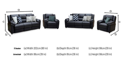 'Albion' Black Luxury Faux Leather High Back 3 Seater + Armchair Set